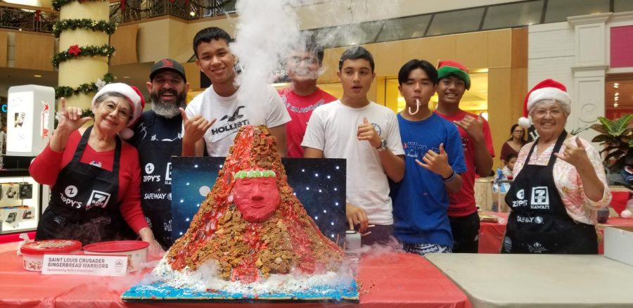 The+Crusader+Gingerbread+Squad+displays+their+winning+entry+at+the+Gingerbread+Warriors+Contest+at+Windward+Mall.%C2%A0+This+years+theme%2C+Moolelo%2C+inspired+this+creatively+designed+masterpiece+in+gingerbread.%C2%A0+Congratulations+to+Crusader+Gingerbread+Squad+members%3A+Riley+Chong%2C+Miles+Gilbert%2C+Zavier+Lemau%2C+Braylen+Purcell%2C+Elijah+Takemoto+and+Fine+Arts+teacher%2C+Mike+Amerino%21