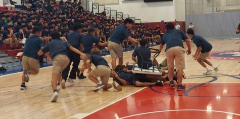 Winter sport teams competed in fun activities during the assembly.