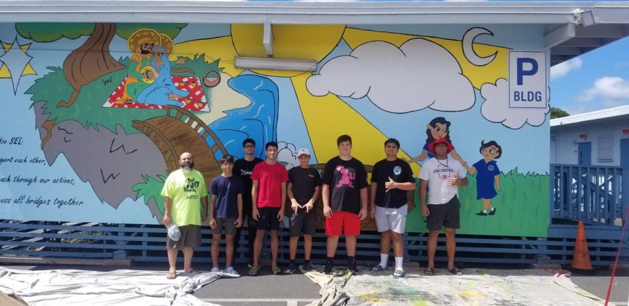 Amerino and several Crusader art students volunteered to create the mural for the school.
